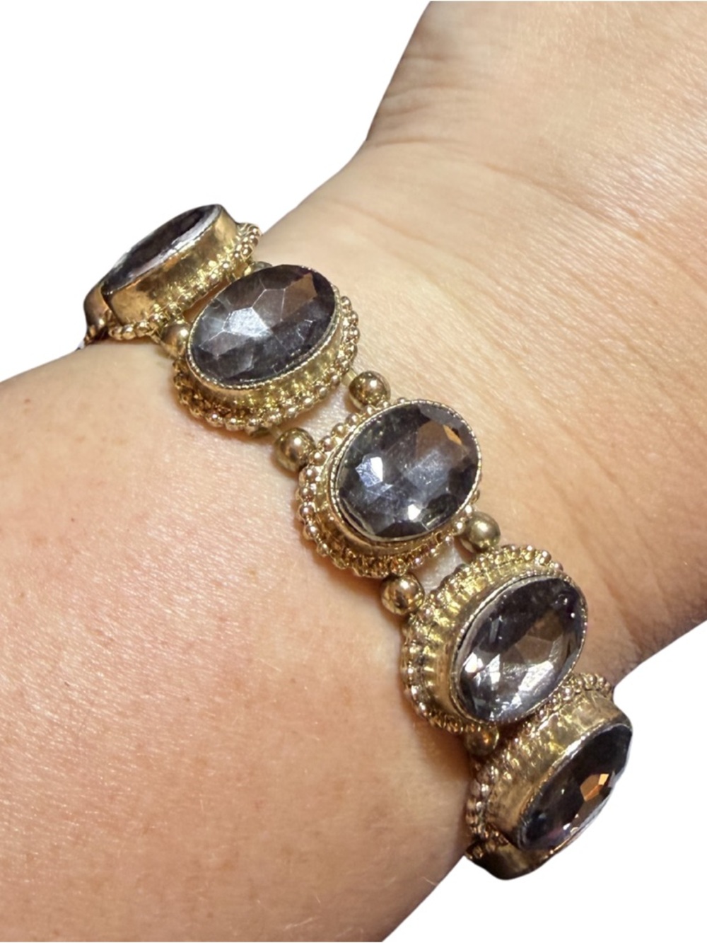 Gold-Tone Bracelet with Smoke Gray Faceted Stones